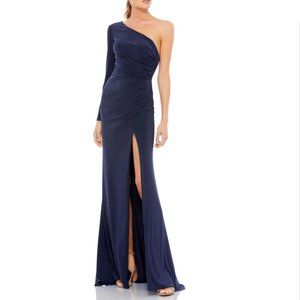 Mac Duggal Stretch Jersey One Sleeve Gathered Waist Gown